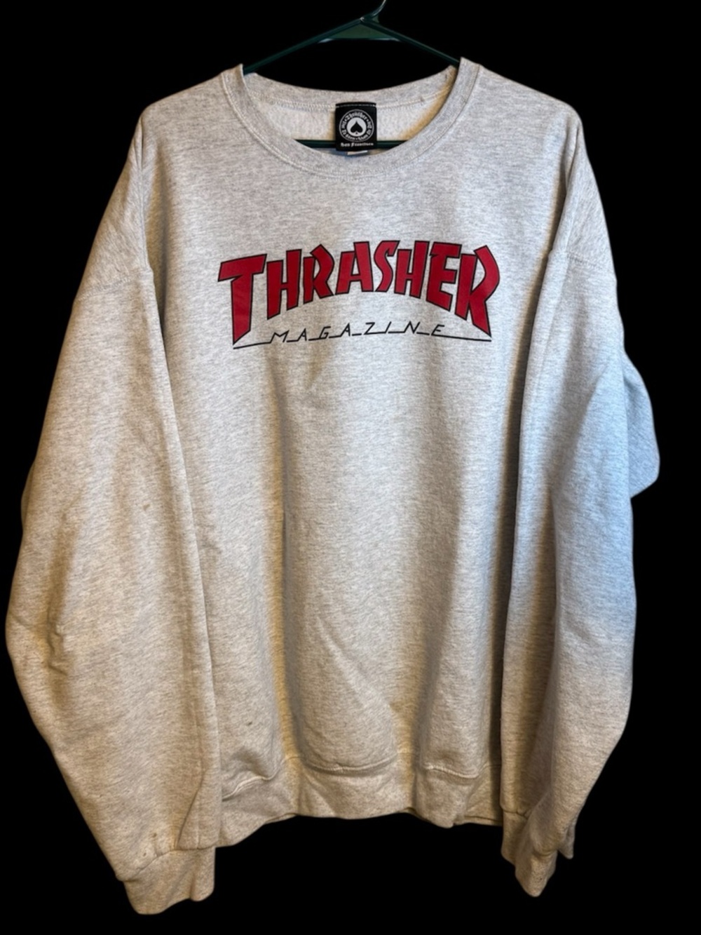 Thrasher Crewneck Sweater in Heather Gray with Red Logo